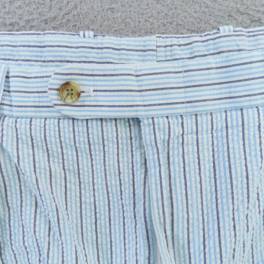 Peter Millar Shorts Men 40 Blue Brown Seersucker Pleated Pockets Golf - Picture 2 of 9